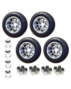 Two Pair of Aluminum Golf Cart 10 Spoke Wheels W/ 4 Center Caps & 16 Lug Studs